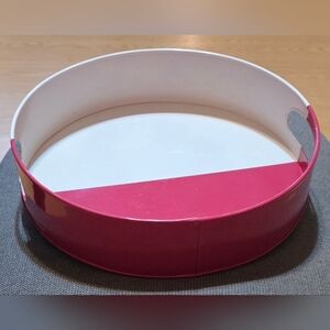 Red White Metal 12" Round Serving Tray